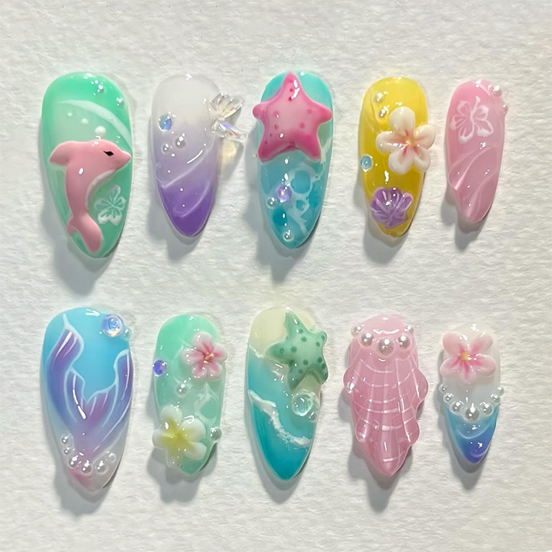 3D Printing Nails - 30 szt. Letnie Naklejane Paznokcie 3D